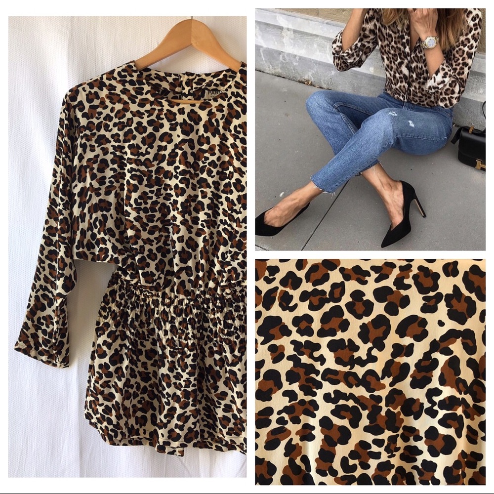 Vintage animal/leopard print peplum blouse S/M
